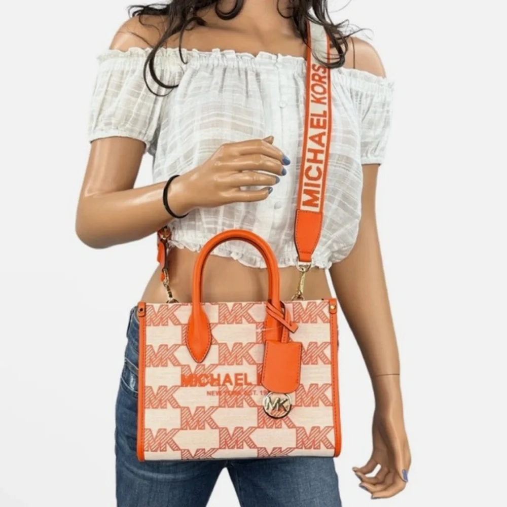 NEW Michael Kors Mirella Orange and Cream cross Body Bag - Picture 4 of 6